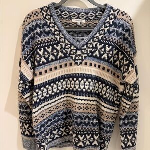 Madewell Women's Blue and Cream Sweater